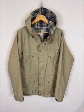Sitka Live Among The Trees Mens Tan Khaki Plaid Lined Hooded Field Jacket Large